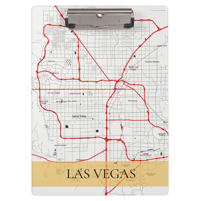 WHITE RED LAS VEGAS NEVADA USA OUTLINE MAP CLIPBOARD (Front)