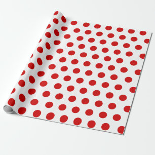 White & Red Medium Polka Dot Christmas Wrapping Paper