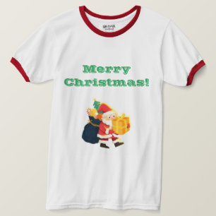 White/Red Merry Christmas Wishes Printed Ringer T-Shirt
