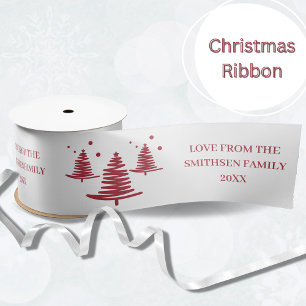 White Red Minimalist Christmas Trees Satin Ribbon