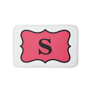 White Red Monogram Initial Home Decorative Bath Mat