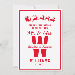 White Red Monogram Newlywed Mr And Mrs Christmas Holiday Card