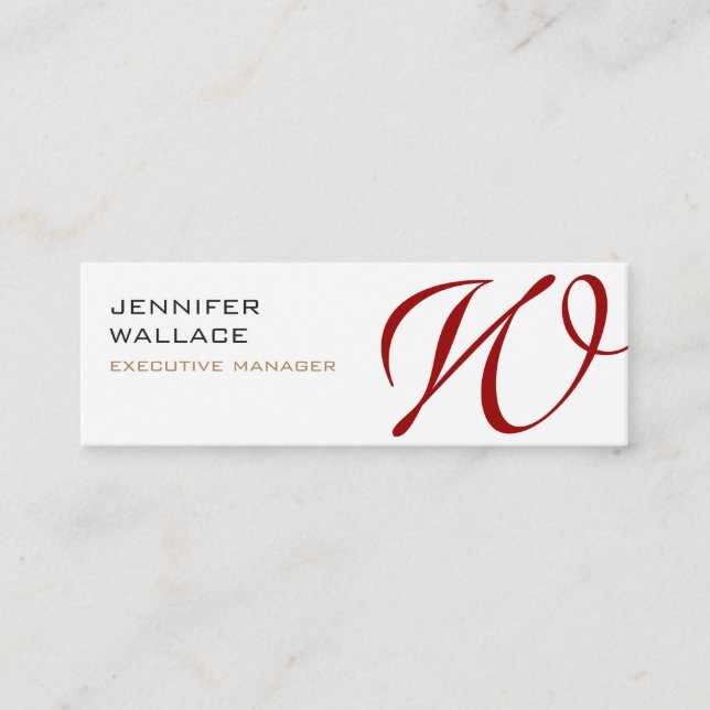 White Red Monogram Trendy Modern Plain Mini Business Card (Front)