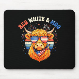 White Red Moo 4th Of July Patriotic Highland Cow Mouse Mat