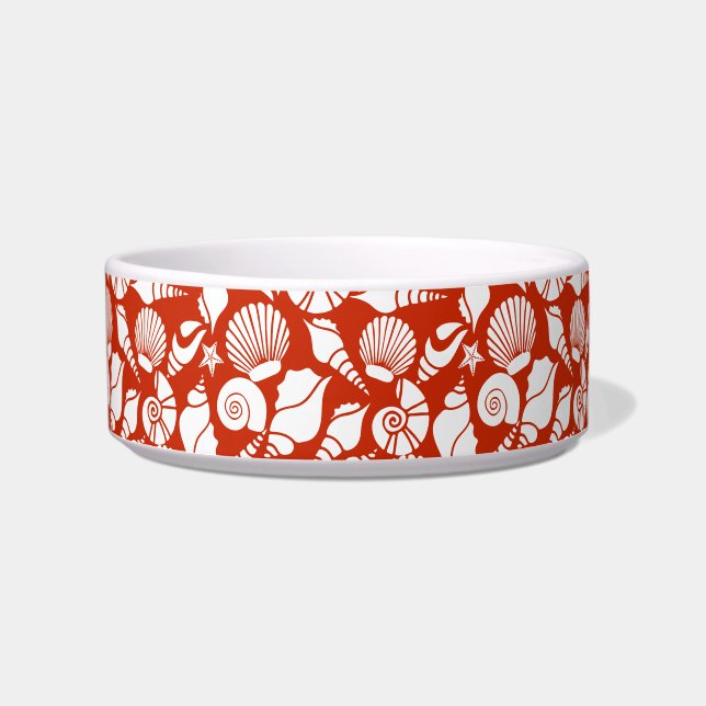 White Red Ocean Nautical Seashells Pattern Bowl (Front)