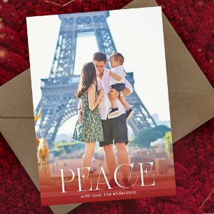 White & Red Overlay Photo Modern PEACE Holiday Card