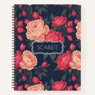 White Red Peony Pastel Colourful Pattern Notebook
