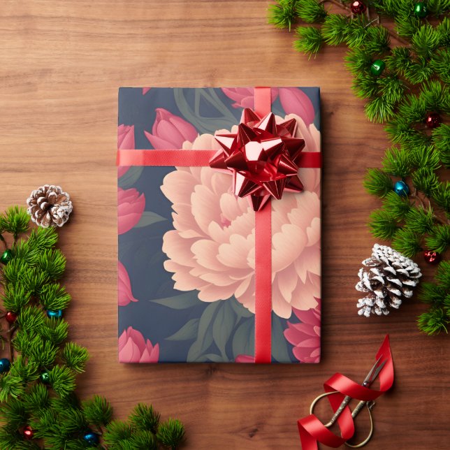 White Red Peony Pastel Colourful Pattern Wrapping Paper (Holiday Gift)
