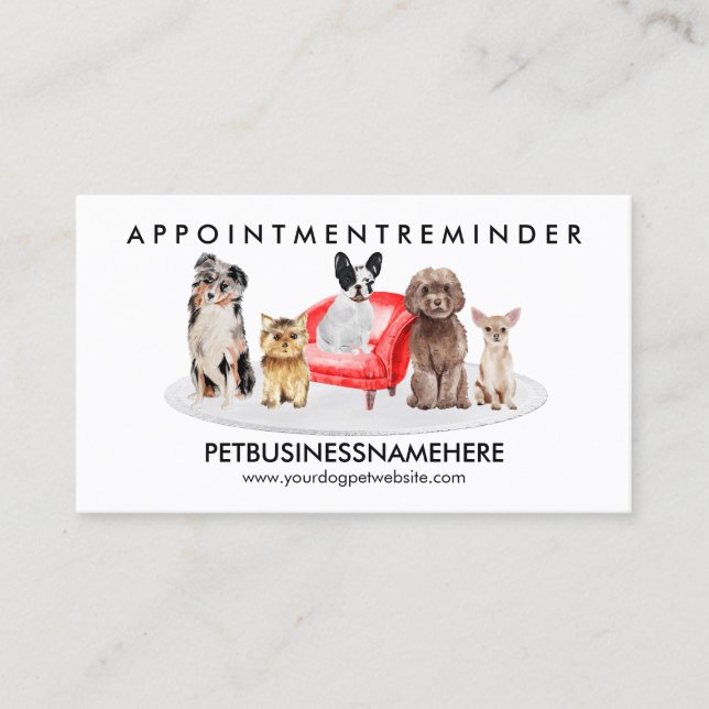 White Red Pet Appointment Small Dogs Business Card (Front)