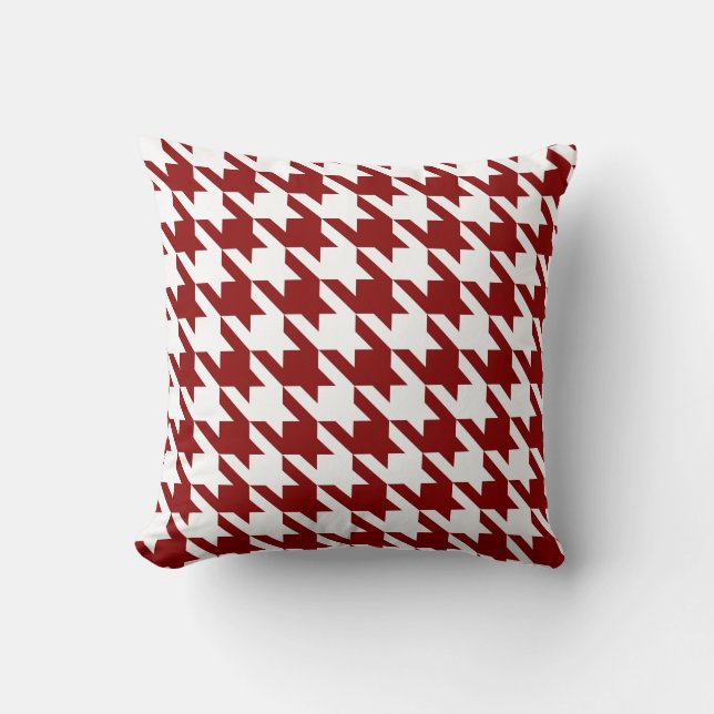 White Red Pied De Poule Houndstooth Cushion (Front)