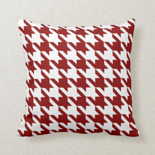 White Red Pied De Poule Houndstooth Cushion