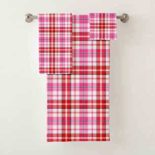 White Red Pink Plaid Tartan Design Bath Towel Set