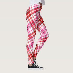 White Red Pink Plaid Tartan Design Leggings