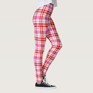 White Red Pink Plaid Tartan Design Leggings