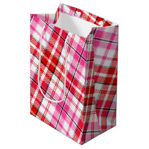 White Red Pink Plaid Tartan Design Medium Gift Bag