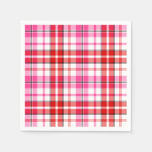 White Red Pink Plaid Tartan Design Napkin