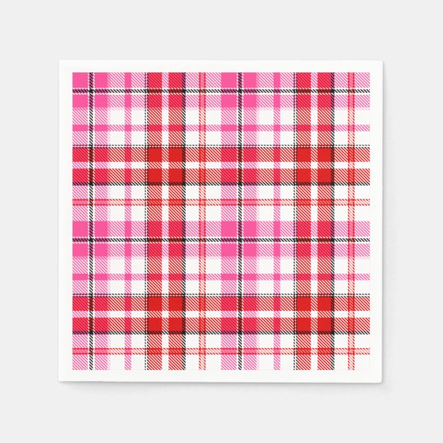 White Red Pink Plaid Tartan Design  Napkin (Front)