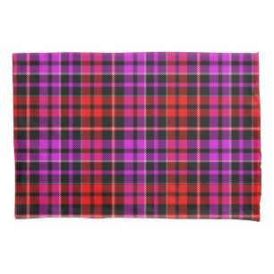 White Red Pink Plaid Tartan Design  Pillowcase