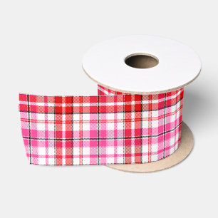 White Red Pink Plaid Tartan Design Satin Ribbon