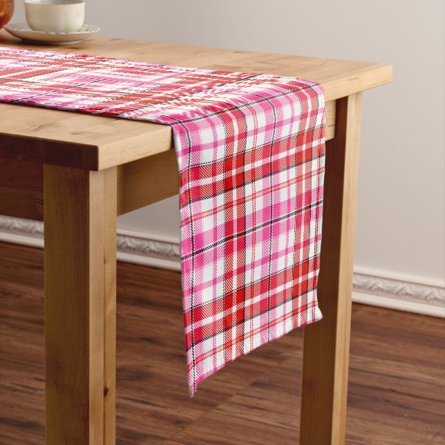 White Red Pink Plaid Tartan Design  Short Table Runner (In Situ)
