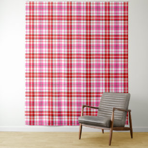 White Red Pink Plaid Tartan Design Tapestry