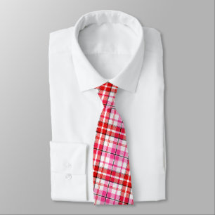 White Red Pink Plaid Tartan Design Tie