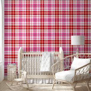 White Red Pink Plaid Tartan Design Wallpaper