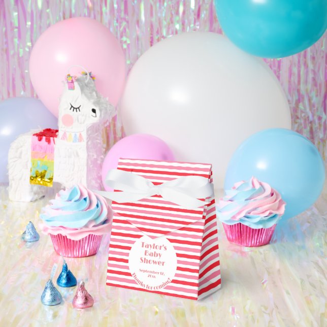 White Red Pink Stripes Baby Shower Favour Box (Party)