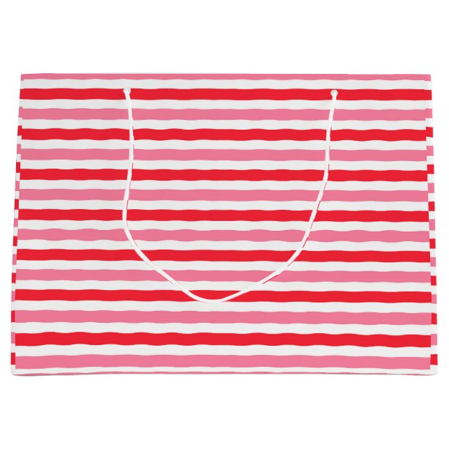 White Red Pink Stripes Bridal Shower Large Gift Bag (Front)