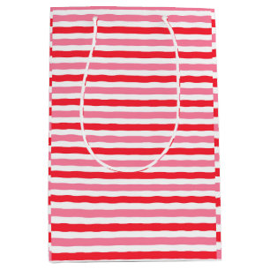 White Red Pink Stripes Bridal Shower Medium Gift Bag