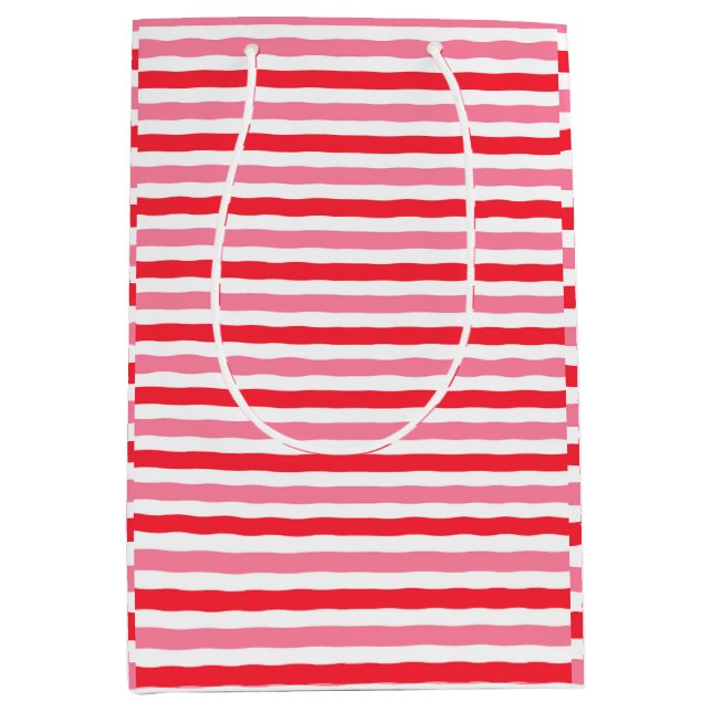White Red Pink Stripes Bridal Shower Medium Gift Bag (Front)