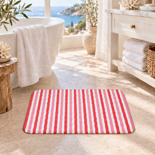 White Red Pink Summer Stripes Bath Mat