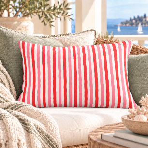 White Red Pink Summer Stripes Decorative Cushion
