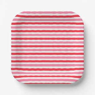 White Red Pink Summer Stripes Paper Plate