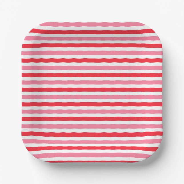 White Red Pink Summer Stripes Paper Plate (Front)
