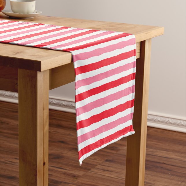 White Red Pink Summer Stripes Short Table Runner (In Situ)