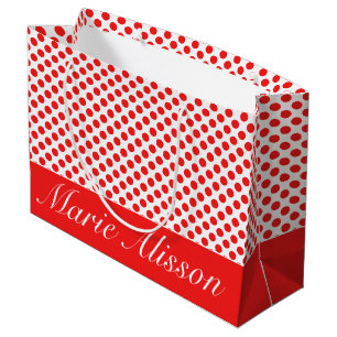 white Red Polka dots   custom monogramme unique Large Gift Bag