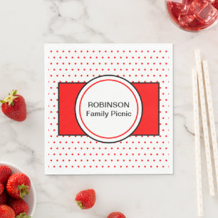 White Red Polka Dots Family Name Picnic Napkin