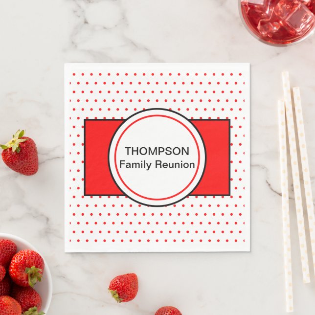White Red Polka Dots Family Name Reunion Napkin (Insitu)