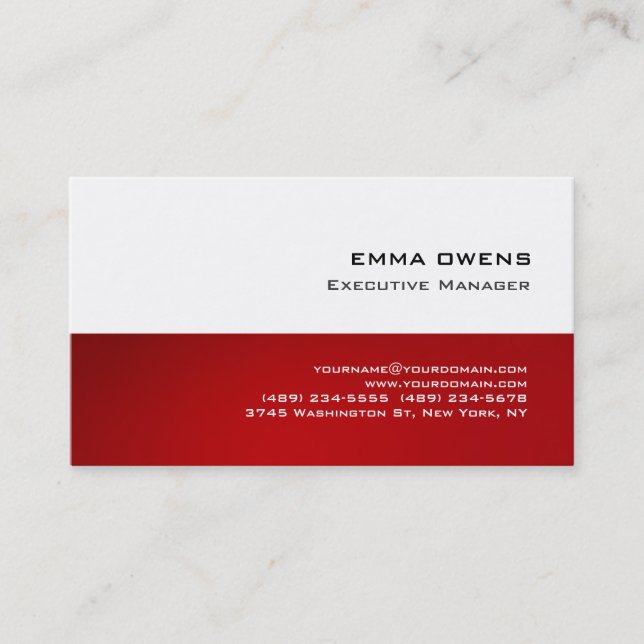 White Red Porfessional Modern Plain Simple Business Card (Front)