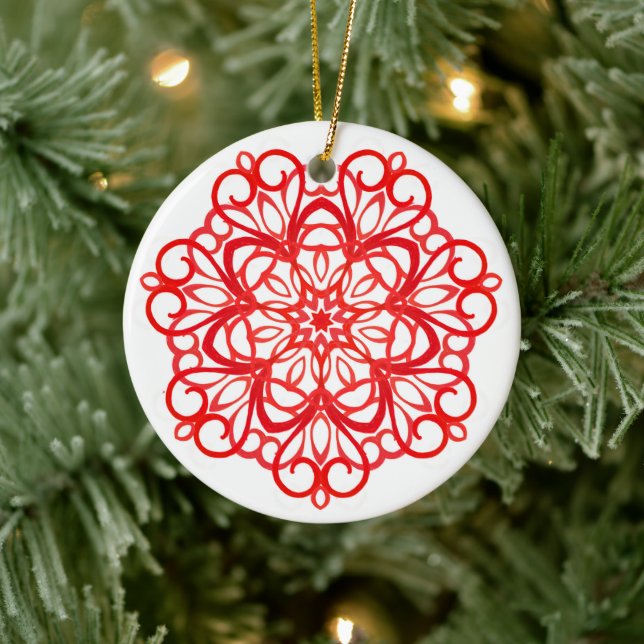 White & Red Pretty Decorative Mandala Cute Xmas Ceramic Tree Decoration (Tree)