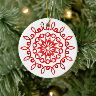 White Red Pretty Decorative Traditional Christmas Ceramic Tree Decoration