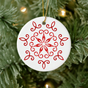 White Red Pretty Decorative Traditional Christmas Ceramic Tree Decoration