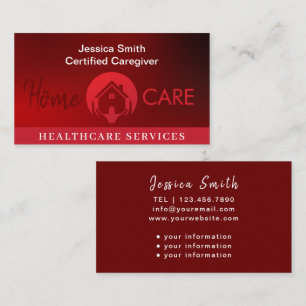 White & Red Professional Home Help Caregiver Business Card