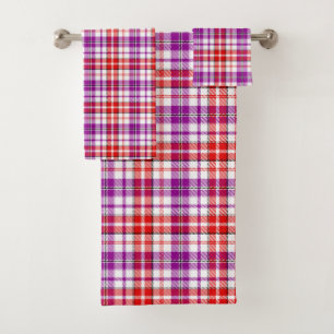 White Red Purple Plaid Tartan Design Bath Towel Set