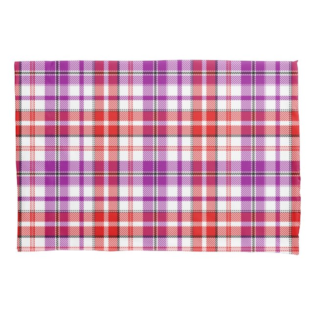 White Red Purple Plaid Tartan Design  Pillowcase (Front)