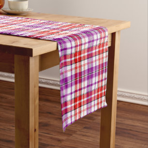 White Red Purple Plaid Tartan Design Short Table Runner