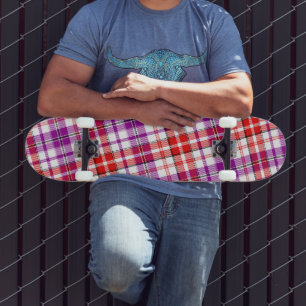 White Red Purple Plaid Tartan Design  Skateboard