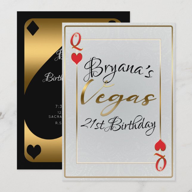 White & Red Queen of Hearts Vegas 21st Birthday Invitation (Front/Back)