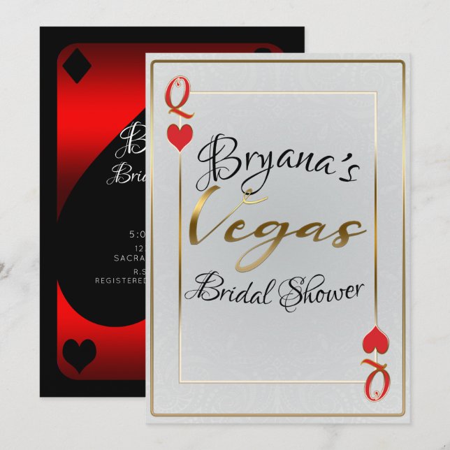 White & Red Queen of Hearts Vegas Bridal Shower Invitation (Front/Back)